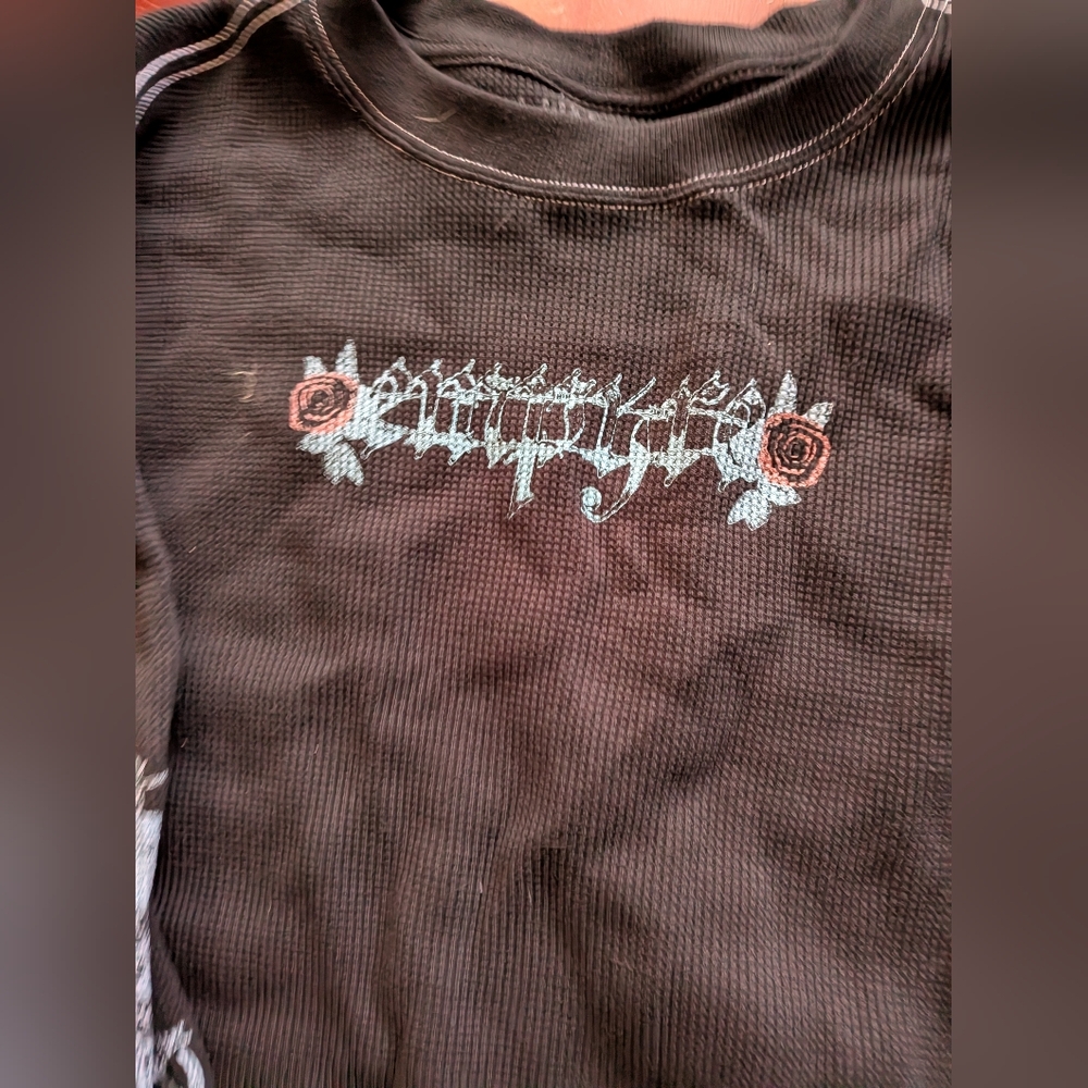 Zumiez Black Long Sleeve Thermal with Light Blue Floral Graphics - Picture 4 of 7